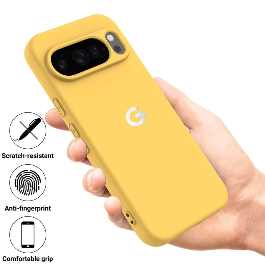 Stoßfeste Flüssigsilikonhülle mit Trageband für Google Pixel 11 10 9 8 Pro XL 10a 9a 8a in Rot und Gelb - Bild 2