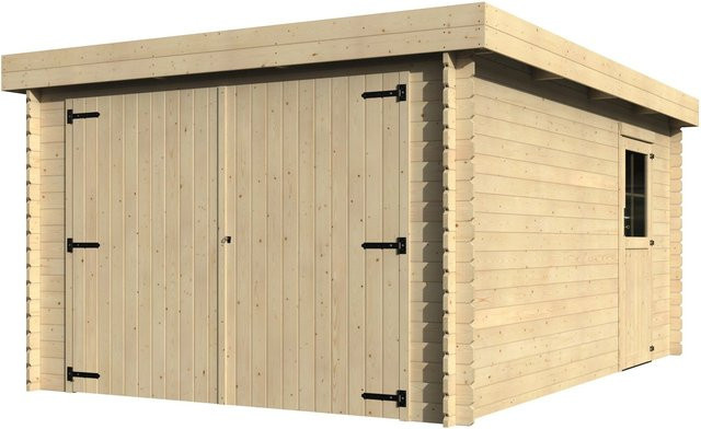 Holz-Garage Galan von Decor et Jardin in Natur/Unbehandelt mit Flachdach, B/T/H: 349 x 225 x 481 cm - Bild 1