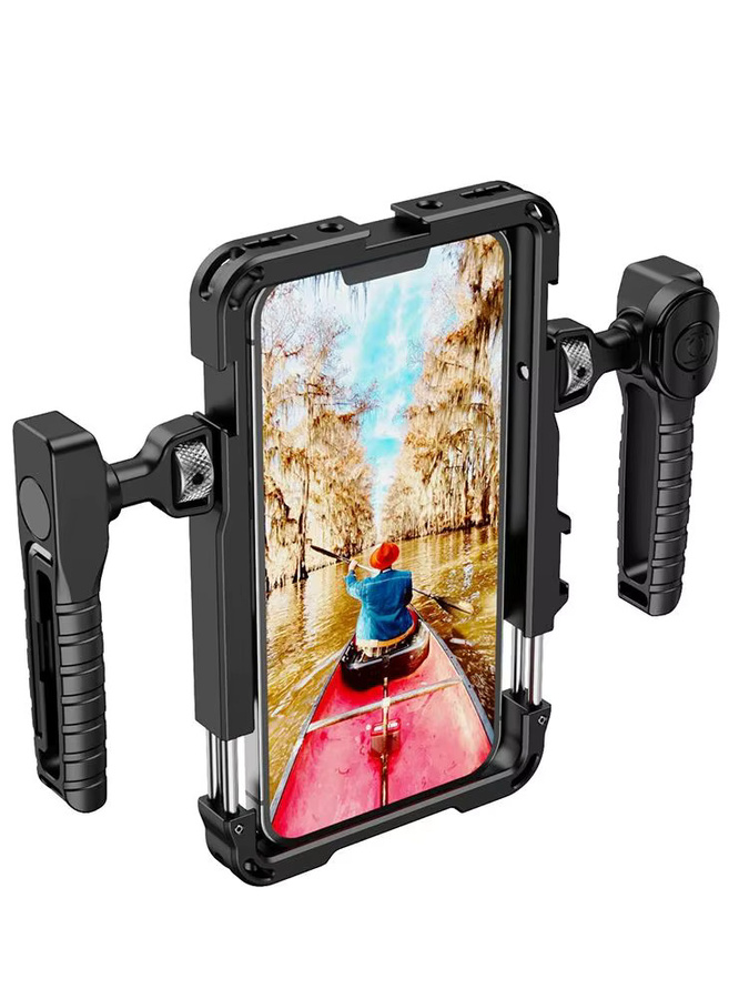 Universelles Smartphone-Video-Rig aus Aluminiumlegierung in Schwarz mit 360-Grad-Drehfunktion, verstellbaren Griffen und 52mm Filteradapter für iPhone 17 Pro Max - Bild 5