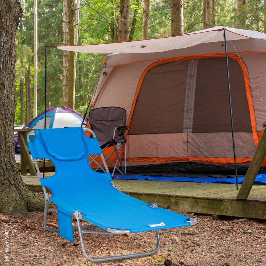 Outsunny Sonnenliege Blau mit verstellbarer Kopfstütze und Armlehnen aus UV-beständigem Polyester, B/H/L: 55 x 29 x 185 cm - Bild 2