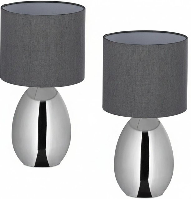 Relaxdays Tischlampen Set aus Stahl in Silber, 2er Pack, modern mit Schalter, Höhe: 33,5 cm, Breite: 18 cm - Bild 1