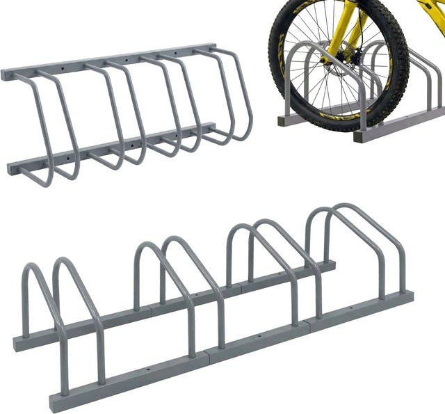 Relaxdays Fahrradständer aus Stahl in Silber für 4 Fahrräder zur Boden- und Wandmontage, B/T/H: 101 x 27 x 24 cm - Bild 1