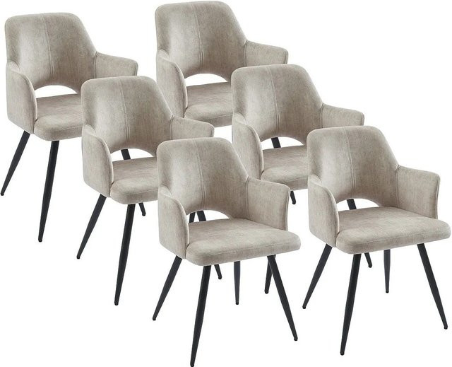 Vente-unique Stuhl Kadija Modern in Beige mit Armlehnen aus Stoff und Metall - Bild 1