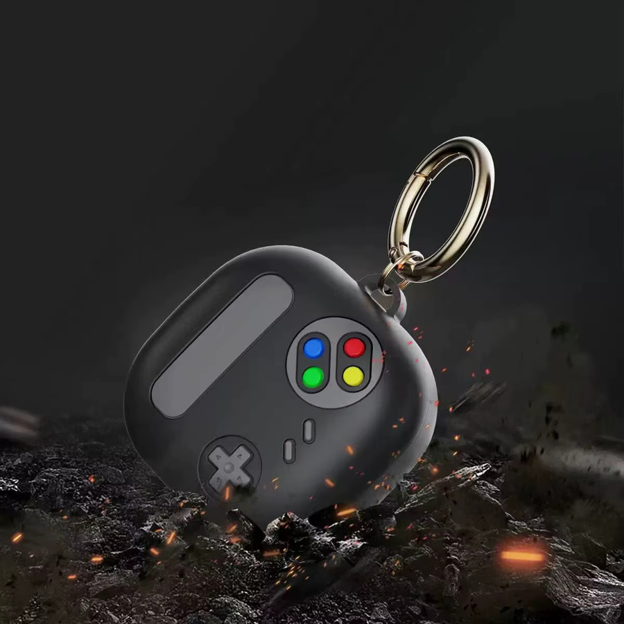 Silikon-Ohrhörer-Hülle mit Spielekonsolen-Muster und Haken für Samsung Galaxy Buds Live, Buds Pro, Buds 2, Buds 2 Pro und Buds FE in Grau - Bild 2