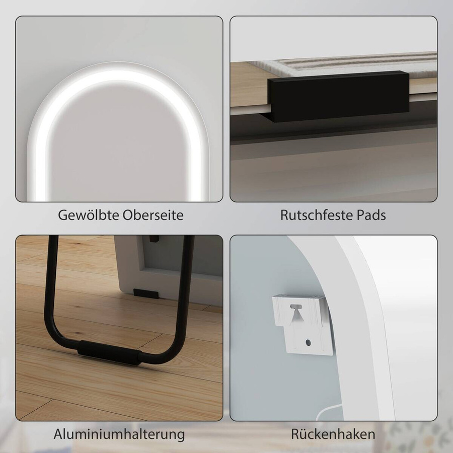 HOMCOM LED-Spiegel in Weiß mit Touch-Schalter und moderner Wandmontage, B/H/T: 2,9 x 150 x 40 cm - Bild 2