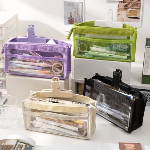 SQUMIDER Schreibwarentasche aus transparentem PVC mit 6 Fächern, wasserdichte Federmäppchen in Blau - Bild 1