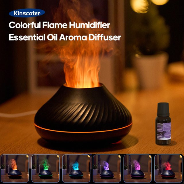 Kinscoter Vulkan-Aromatherapie-Diffusor mit Luftbefeuchter und Luftreiniger in Schwarz inklusive Ätherisches Öl Set - Bild 1