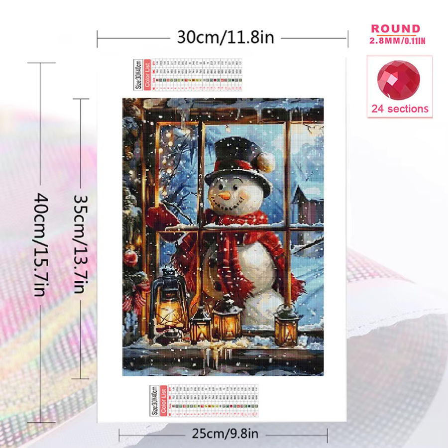 EverShine DIY Diamantmalerei Schneemann Winterlandschaft als Rundes Mosaik Set in Mehrfarbig - Bild 2