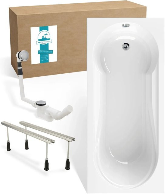 Calmwaters Rechteck Badewanne Modern Small in Weiß inklusive Wannenfüße und Ablaufgarnitur B/B/H: 180 x 80 cm - Bild 1