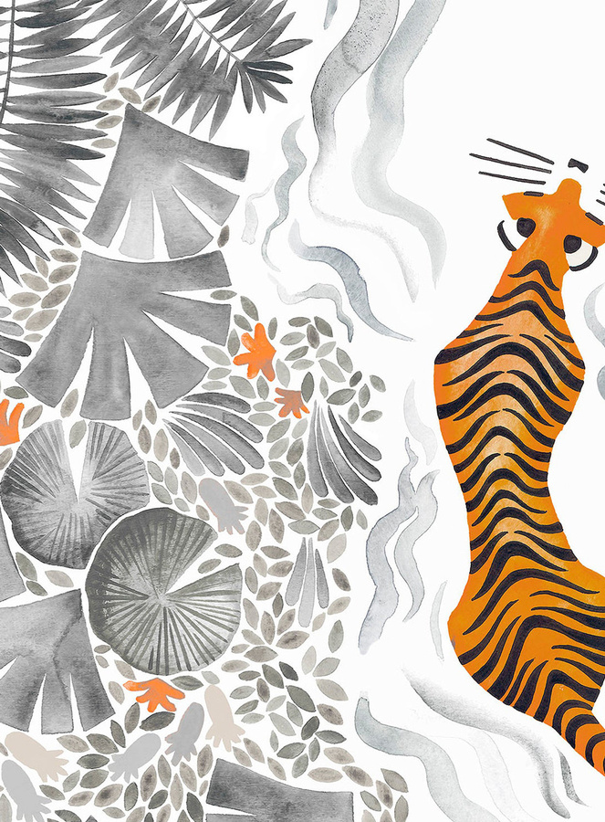 Isidore Leroy Wandtattoo Mural Tigres in Grau, Orange und Multicolour für Kinderzimmer aus Vlies - Bild 1