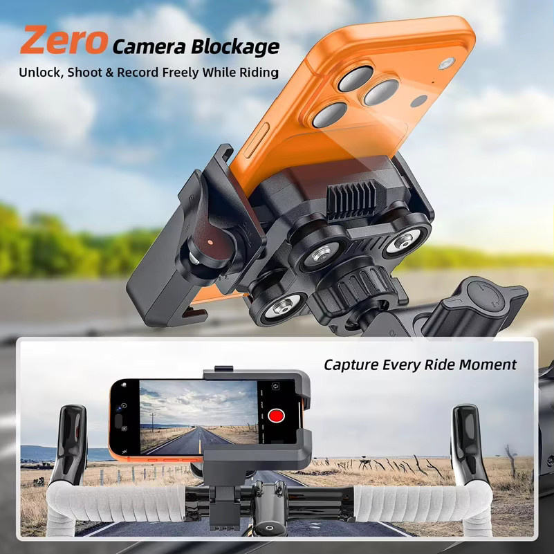 Vibrationsdämpfende Motorrad-Handyhalterung in Schwarz mit Anti-Shake Funktion und Sicherheitsverschluss für Fahrrad, E-Bike und Roller - Bild 2