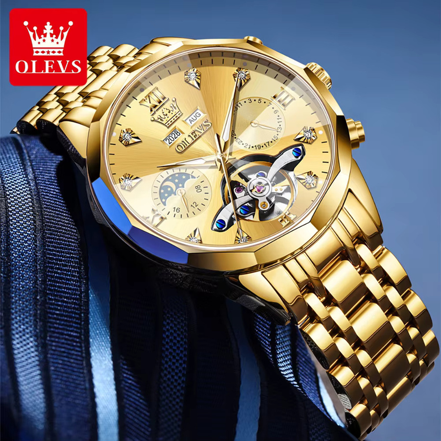 OLEVS Armbanduhr, Automatik, Edelstahl, Gold, Herren - Bild 2