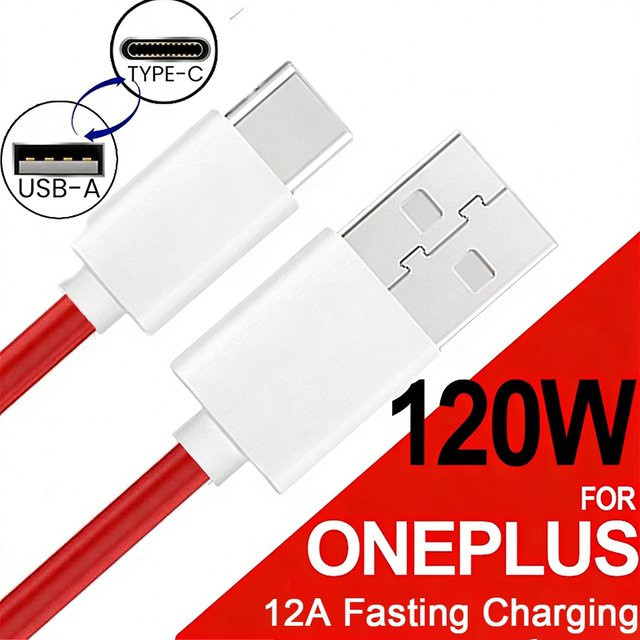 BAPPSUS USB A auf Typ C Schnellladekabel 120 W in Rot für iPhone 15 16 17, OnePlus, Huawei und Samsung - Bild 1
