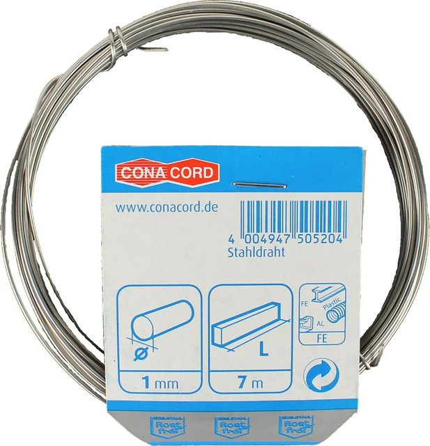 Conacord Stahldraht V2A Edelstahl Silber Rund Ø 1 mm, Länge 7 m - Bild 1