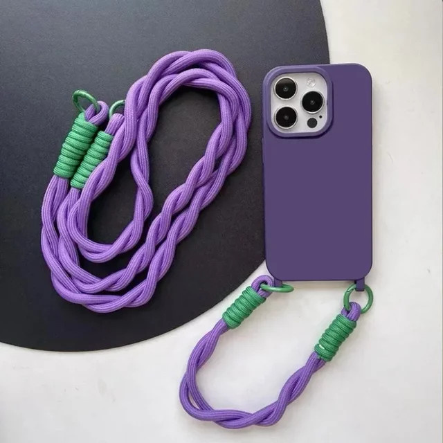 STJKQL Silikon Handyhülle mit Crossbody Lanyard und Wrist Strap für iPhone 16 15 14 13 12 11 Pro Max XS XR in Lila - Bild 1