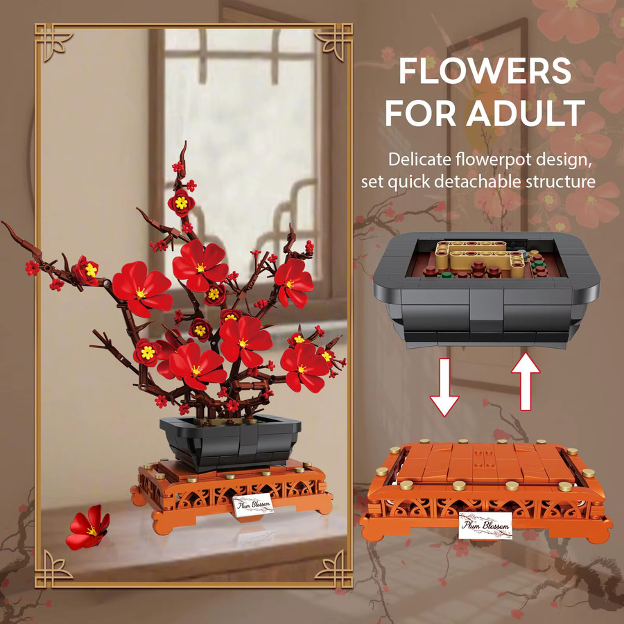 AMAZINGBLOKS Pflaumenblüten-Bonsai Bausatz aus 669 Teilen in Lila, kreatives Blumenmodell aus Kunststoff zur Tischdekoration - Bild 4