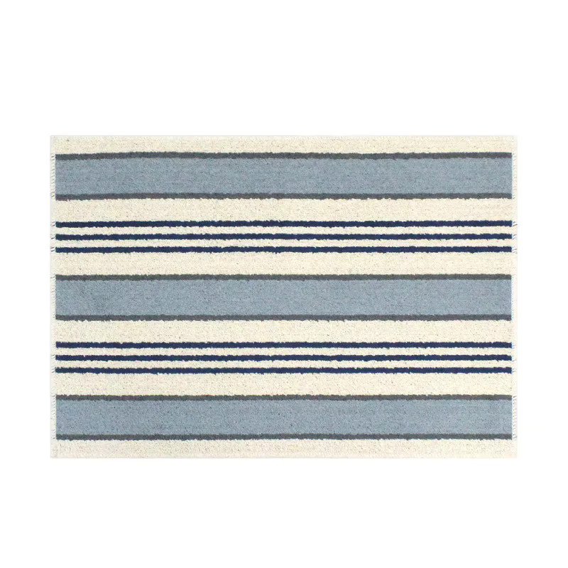 VIKAMA Badezimmerteppich Koreanischer Minimalistischer Stil Gestreift in Blau Rutschfest und Saugfähig - Bild 3