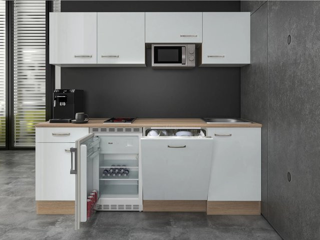Flex-Well Exclusiv Büroküche Valero in Hochglanz Weiß und Sonoma Eiche, Höhe: 210 cm, Tiefe: 60 cm - Bild 1