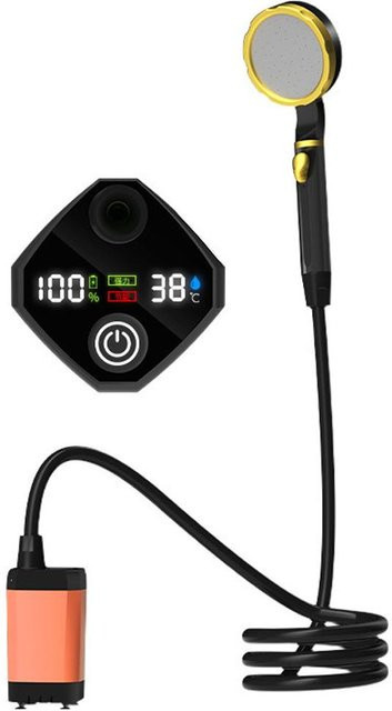 TOMTOP JMS Tragbare Camping-Duschpumpe, wiederaufladbare elektrische Duschpumpe mit intelligenter Digitalanzeige, Orange - Bild 1
