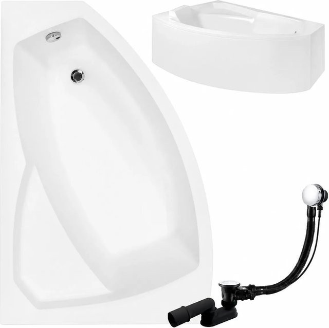 KOLMAN Eckbadewanne links in Weiß mit Acrylschürze, Ablauf und Füßen, B/T: 160 x 100 cm - Bild 1