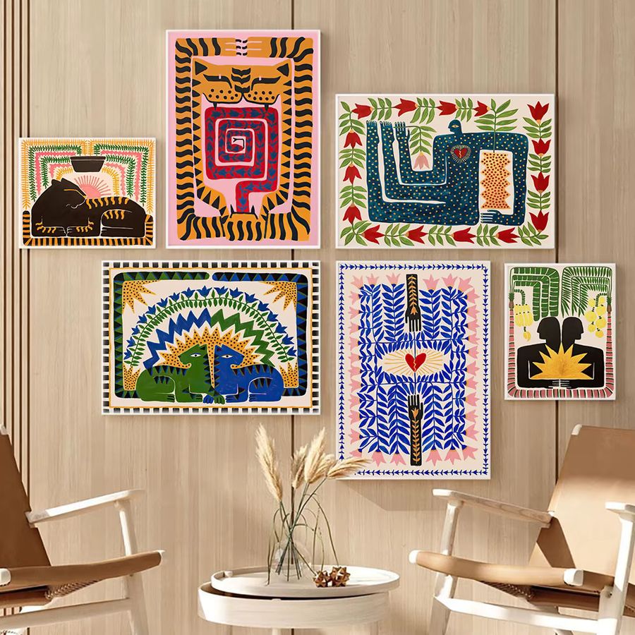 Potdemiel Boho Wandkunstdruck Leinwand mit Altes Ägypten, Tiger und Leopard in Multicolor - Bild 4