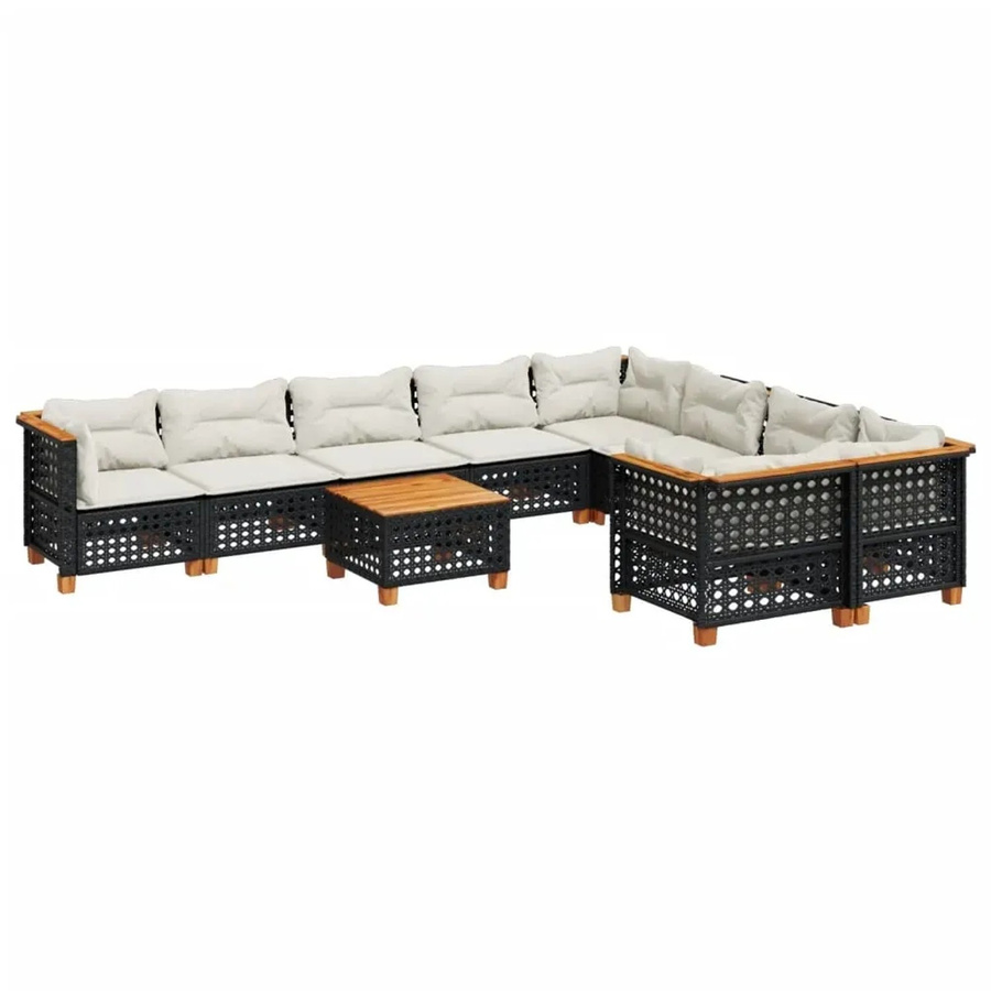 vidaXL 10-teilige Garten-Sofagarnitur mit Kissen aus Poly-Rattan und Akazienholz in Schwarz - Bild 2