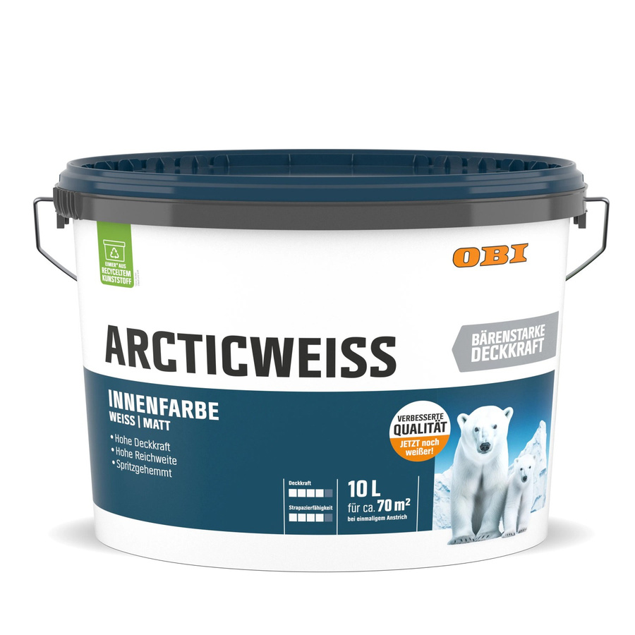 OBI Wandfarbe Arcticweiss Weiß Matt Dispersion, 10 l - Bild 2