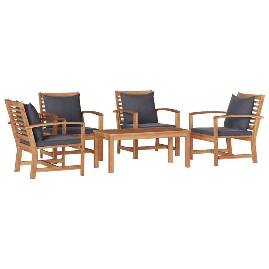vidaXL Gartenmöbel-Set aus Massivholz Teak in Braun mit 4 Stühlen und 1 Tisch inklusive wetterfesten Kissen - Bild 2