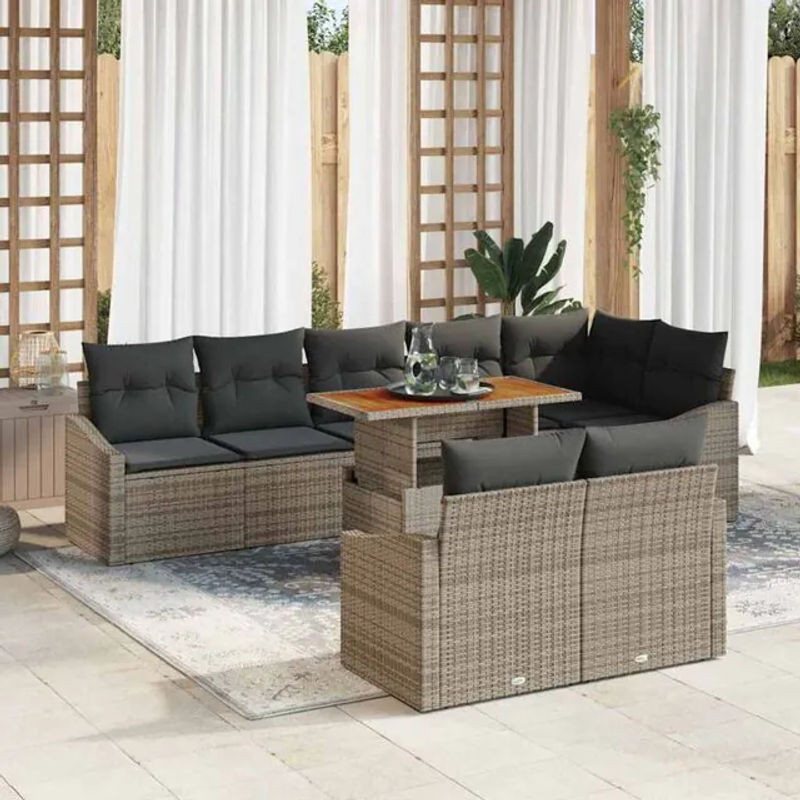 Vidaxl Garten-Sofa-Set aus Polyrattan mit 9-teiligem Kissen-Set in Grau und Braun, B/T/H: 100 x 55 x 73 cm - Bild 1