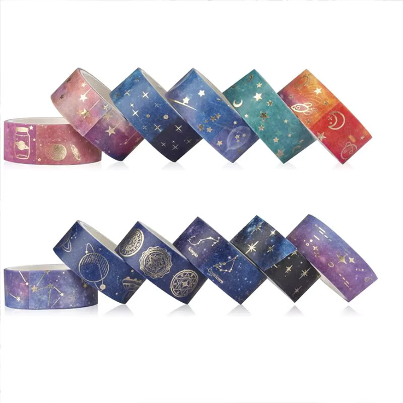 12-teiliges Washi-Tape-Set mit Goldfolie und Sternenhimmel in Gold und Multicolour für Scrapbooking und Basteln - Bild 2