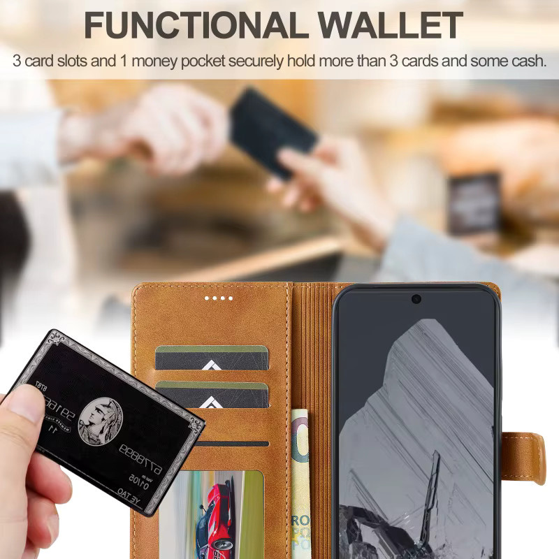 EUCAGR Magnetische Flip Brieftasche Schutzhülle für Google Pixel 10 10 Pro XL 9 8 7 6 mit Kartenhalter in Braun - Bild 4