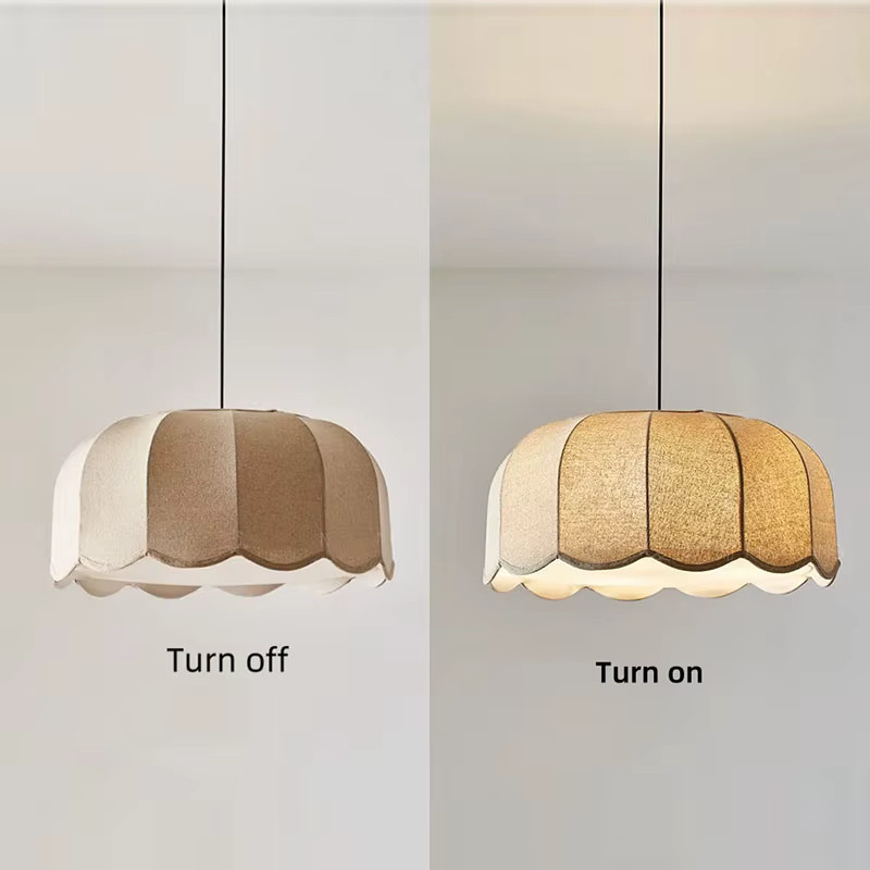 LINCCW Blumen-Pendelleuchte mit Stoffschirm in Beige, höhenverstellbare Hängelampe im Bauernhaus-Stil für das Esszimmer, E27 Fassung - Bild 2