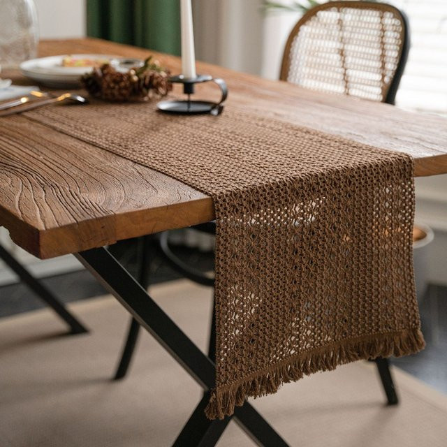 Boho Frühlings-Tischläufer von Cozy Up Home in Braun Beige aus Leinen und Baumwolle, B/T: 30 x 180 cm - Bild 1