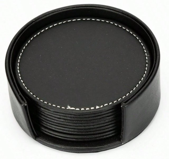 XYNN Set aus 6 runden Untersetzern aus PU-Leder in Schwarz zur Thermoisolierung für Kaffee und Wasserbecher - Bild 1