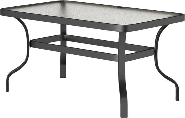 Outsunny Couchtisch aus Metall und Glas in Schwarz für Garten, Terrasse oder Balkon, B/H/L: 55 x 46 x 95 cm - Bild 1