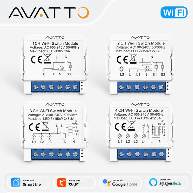 AVATTO WiFi Smart Light Switch Modul in Weiß, DIY-Schalter mit Neutralleitersteuerung, kompatibel mit Tuya, Amazon Alexa und Google Assistant - Bild 1