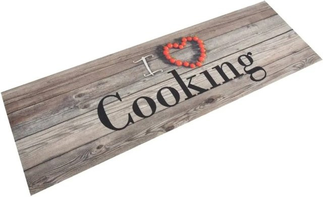 vidaXL Küchenteppich Cooking in Grau, waschbar und rutschfest, Samt, B/T: 60 x 180 cm - Bild 1