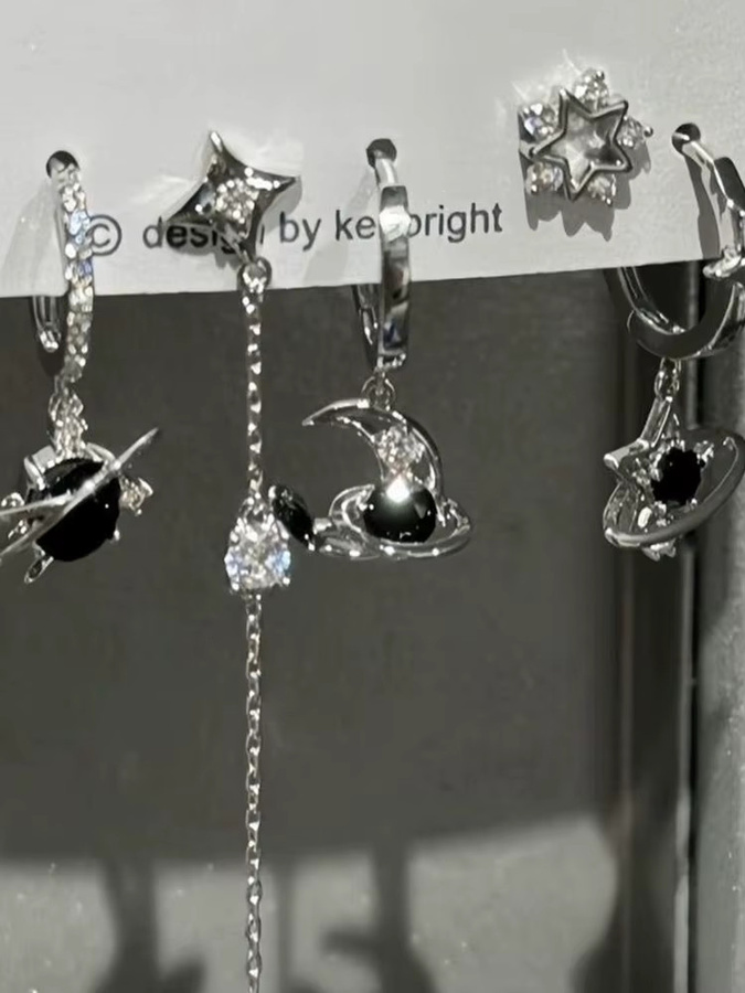 Velishy Ohrringe, 6-teilig, Kristall, Silber, Unisex - Bild 4