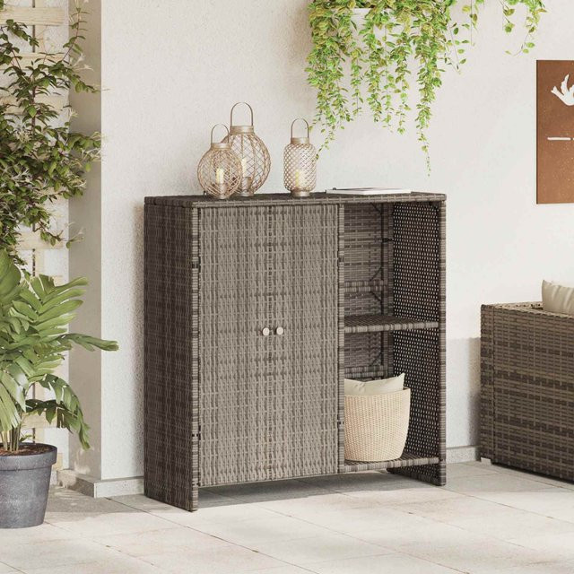 vidaXL Aufbewahrungsschrank mit Regal in Grau und Rattan-Optik, B/T/H: 100 x 36 x 102 cm - Bild 2