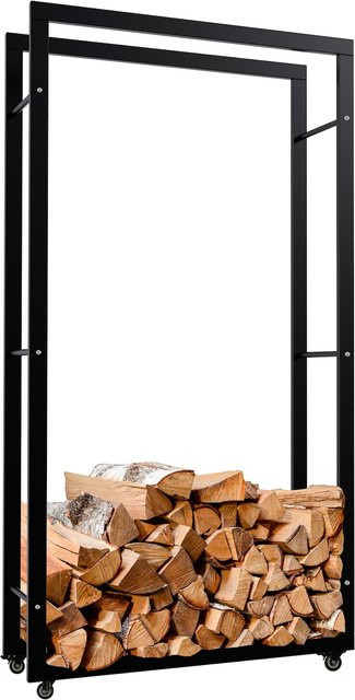 CLP Kaminholzständer Keri aus schwarzem Metall mit Rollen als modernes Kaminholzregal - Bild 1