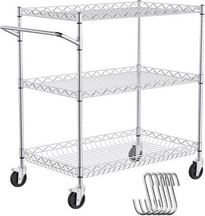 VEVOR Küchenwagen aus Metall in Silber, 3-stufiger Servierwagen mit Rollen und Griff, professioneller Transportwagen für Küche und Industrie, B/T/H: 76,2 x 45,72 x 82,3 cm - Bild 1