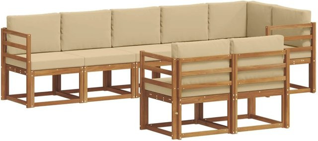 vidaXL Outdoor-Sofagarnitur in L-Form aus Akazienholz mit Kissen, Farbe Natur-beige - Bild 1