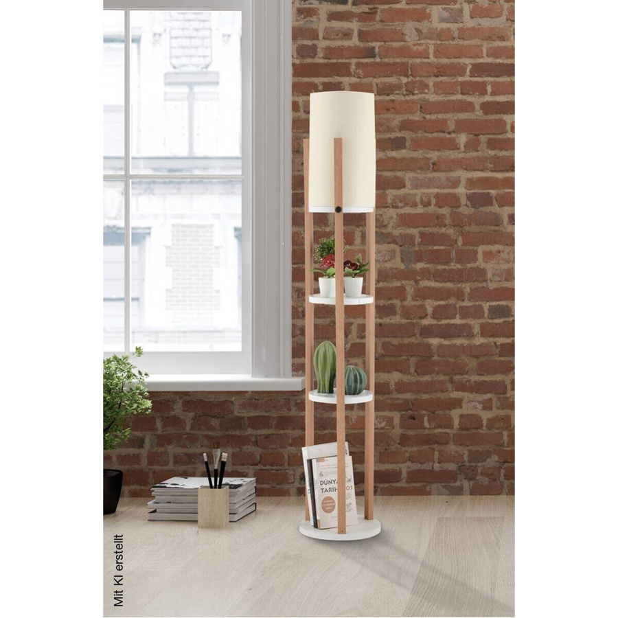 Opviq Stehlampe Circle in Weiß und Natur, moderne Bodenlampe aus MDF mit E27 Fassung, B/T/H: 21 x 21 x 135 cm - Bild 2