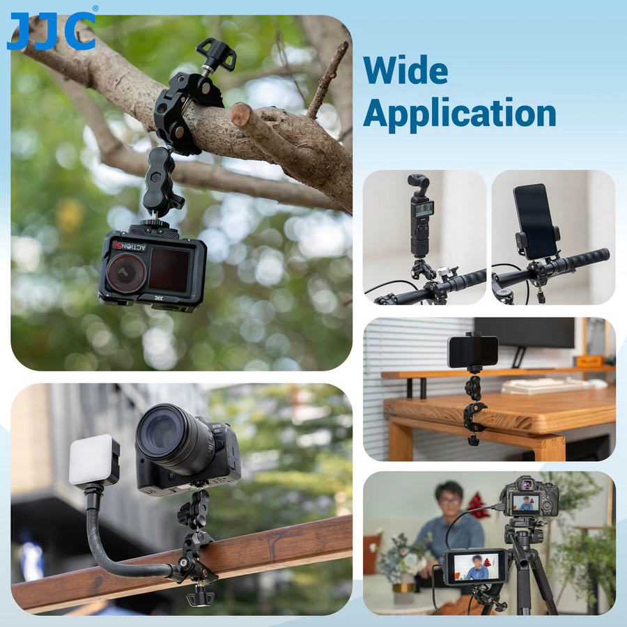 JJC Super-Klemmhalterung Magic Arm Klemme in Schwarz als Lenkerhalterung für Fahrrad und Motorrad mit Adapter für Insta360 X4 und DJI Pocket 4 - Bild 3