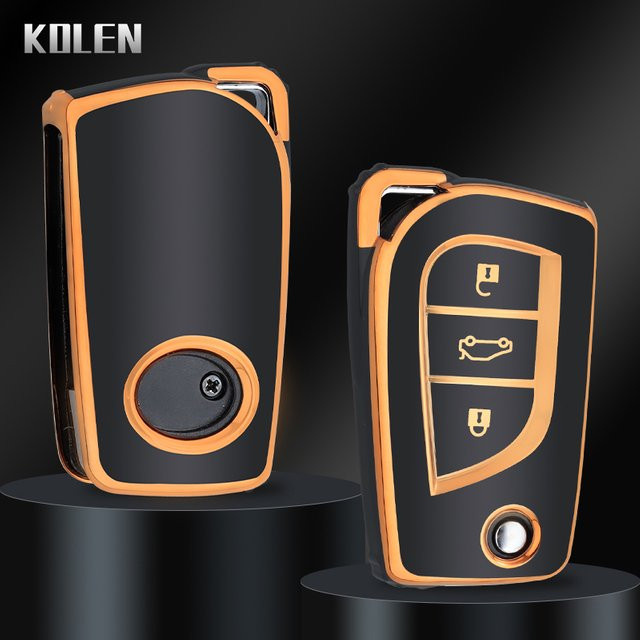 KOLEN TPU Auto Flip Key Schutzhülle für Toyota Auris Corolla Avensis Verso Yaris Aygo Scion TC Camry Rav4 Fortuner Hilux in Schwarz - Bild 1