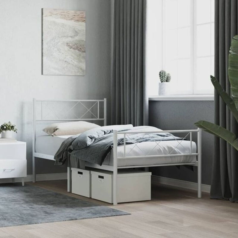 vidaxl Metallbett mit Kopf- und Fußteil in Weiß, B/T/H: 80 x 200 cm - Bild 1