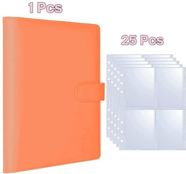A5 Kpop Fotokarten Binder mit 6 Ringen und 4 Fächern in Orange, Nachfüllbares Kartenaufbewahrungsalbum für 100 Karten inklusive 25 Binder-Zubehörteilen - Bild 1
