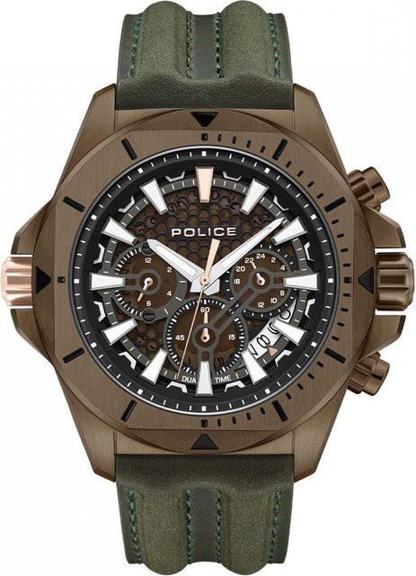 Police Herrenuhr, Quarz, Edelstahl, 46 mm, Leder, Braun, 5 ATM - Bild 1