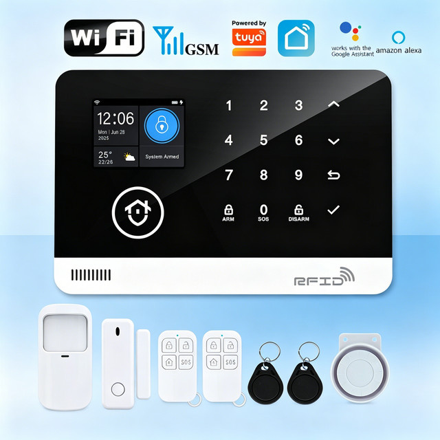Tugard Smart Home Security Alarmsystem Kit mit WiFi und GSM, 120dB Sirene, Bewegungssensor, Tuya App und Fernbedienung, Weiß - Bild 1