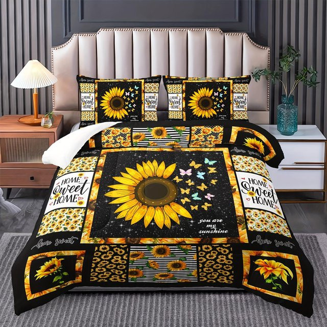 3-teiliges Sonnenblumen Bettwäsche-Set in Gelb und Weiß mit Boho-Design, Material Mikrofaser, B/H: 135 x 200 cm - Bild 1